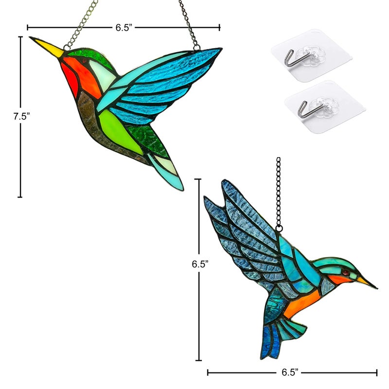 Zuajiter 2 Pack Hummingbird Stained Glass Birds Window Hangings  Stained Glass Decorations Bird Suncatcher for Window Decor Hummingbird Gifts for Mom Bird Lovers - Image 2